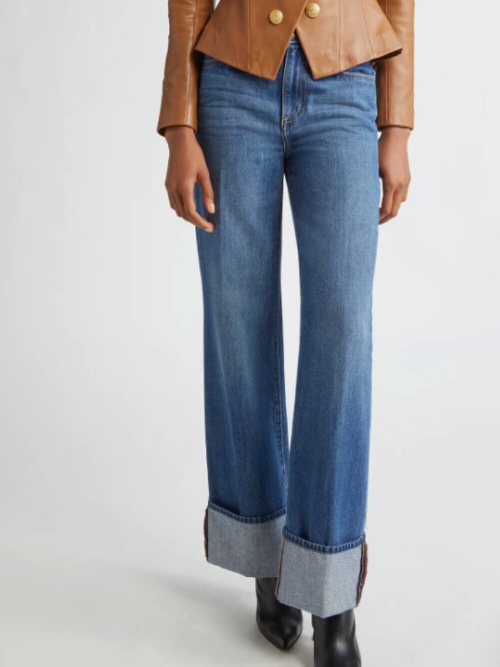Miley High Waist Cuff Wide Leg Jeans L'AGENCE size 28